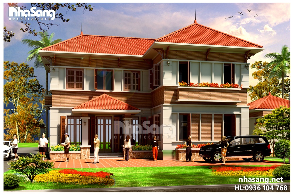 mẫu thiết kế nhà biệt thự vườn 2 tầng hình chữ l